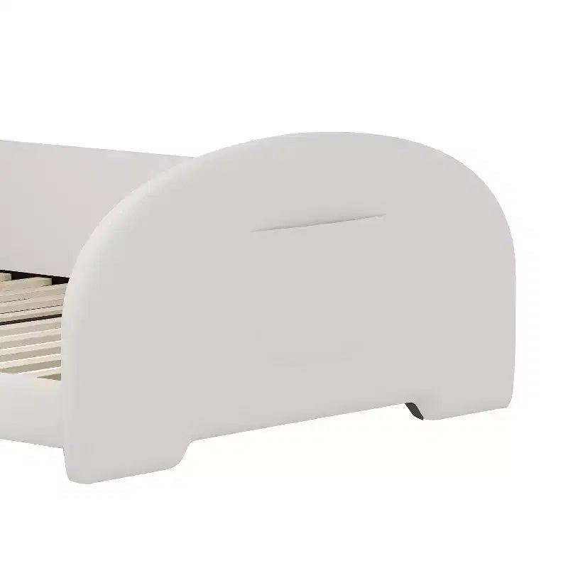 Lit de princesse lapin capitonné double, Lit plateforme avec tête de lit et pied de lit, Blanc