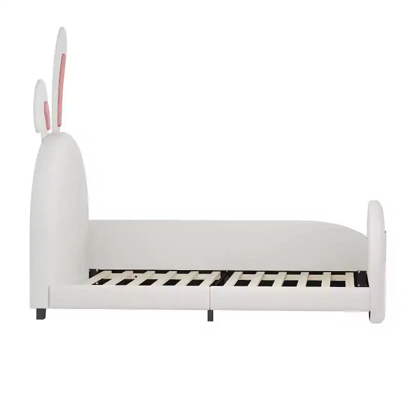 Lit de princesse lapin capitonné double, Lit plateforme avec tête de lit et pied de lit, Blanc