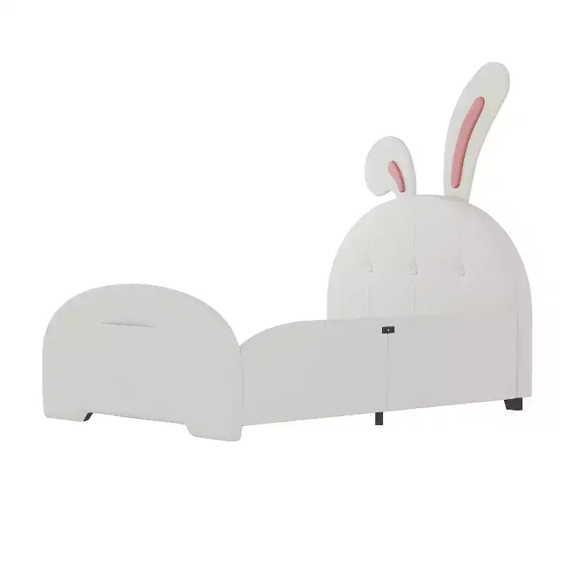 Lit de princesse lapin capitonné double, Lit plateforme avec tête de lit et pied de lit, Blanc