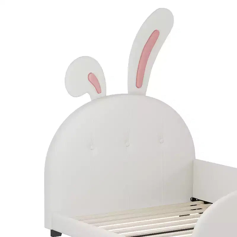 Lit de princesse lapin capitonné double, Lit plateforme avec tête de lit et pied de lit, Blanc