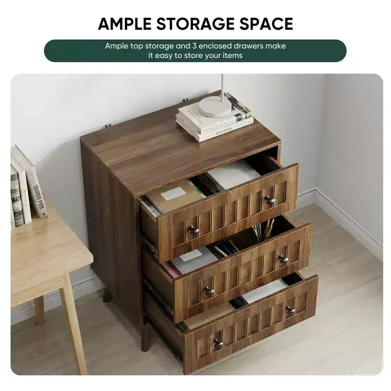 Commode moderne en bois de 24 po avec 3 tiroirs et poignées en métal
