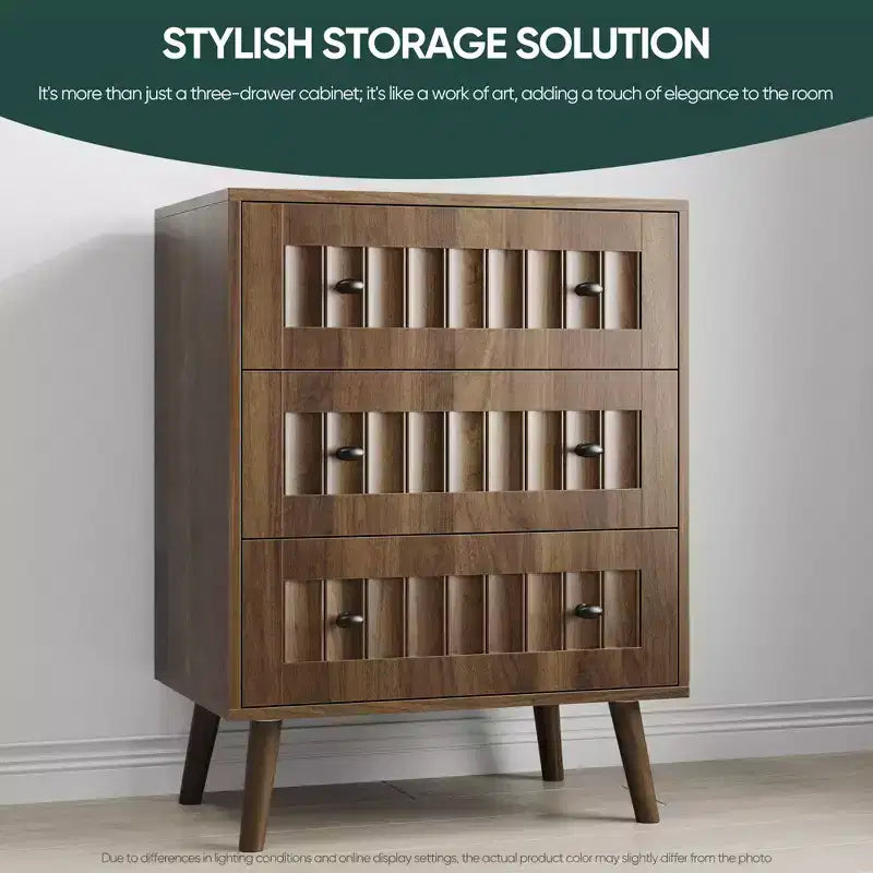 Commode moderne en bois de 24 po avec 3 tiroirs et poignées en métal