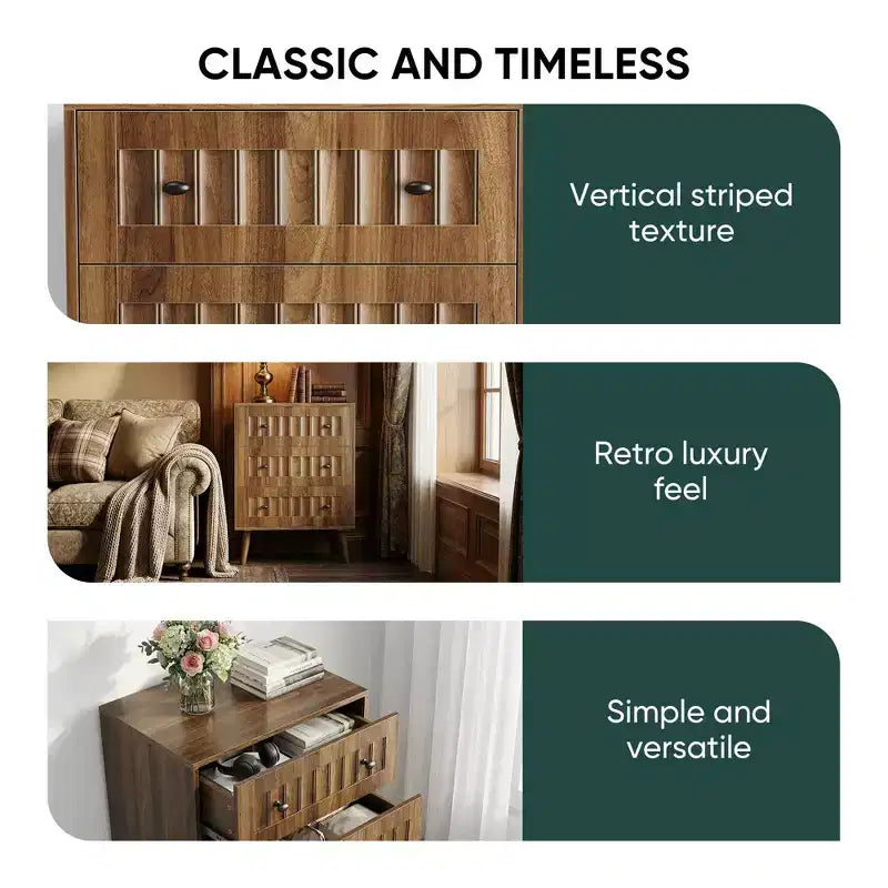 Commode moderne en bois de 24 po avec 3 tiroirs et poignées en métal