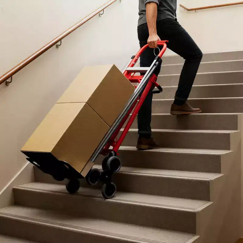 Diable monte-escalier 3 en 1, chariot plat convertible robuste avec conception pliable et sangles élastiques pour maison, bureau, entrepôt