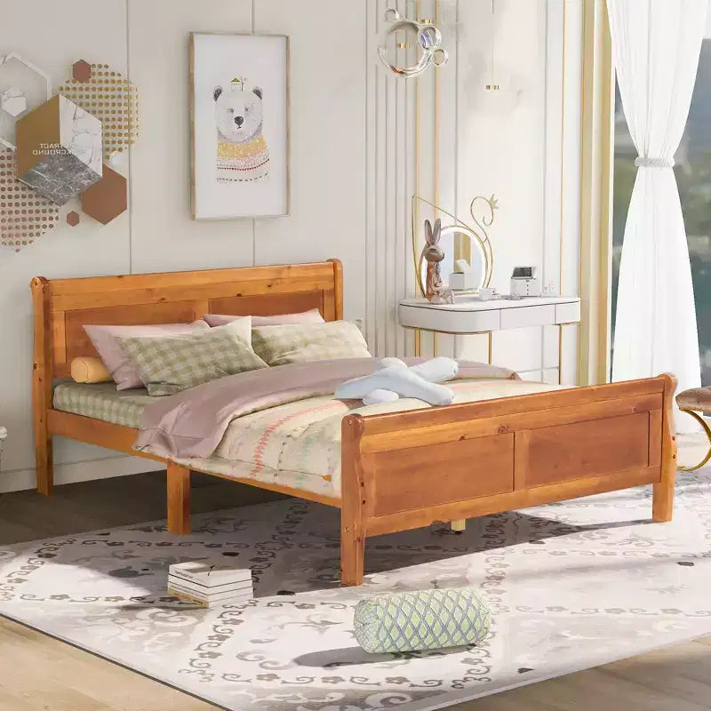 Lit plateforme en bois Queen Size avec tête de lit, montage facile, chêne