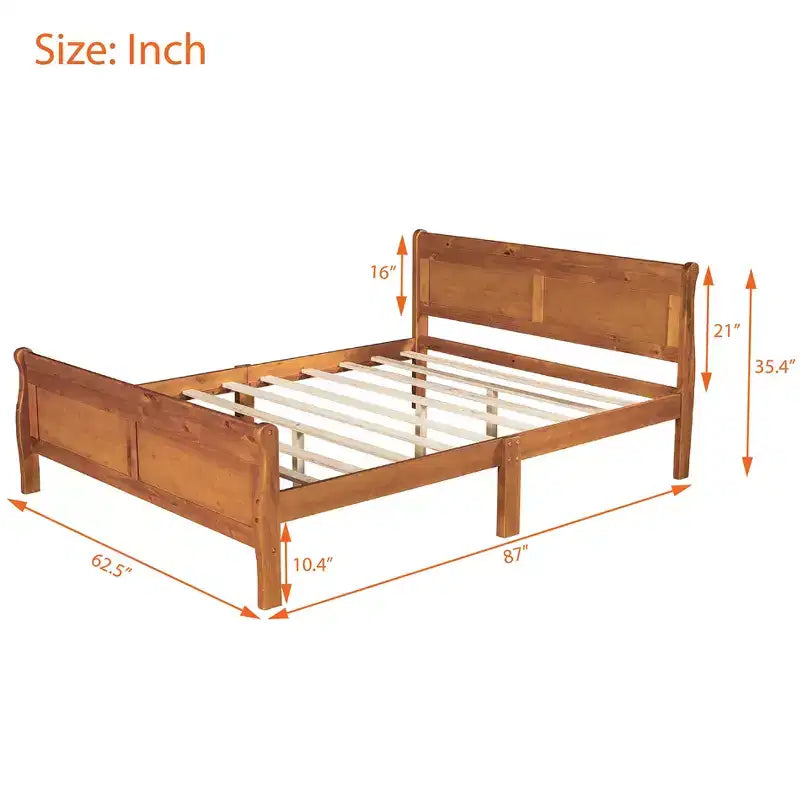 Lit plateforme en bois Queen Size avec tête de lit, montage facile, chêne