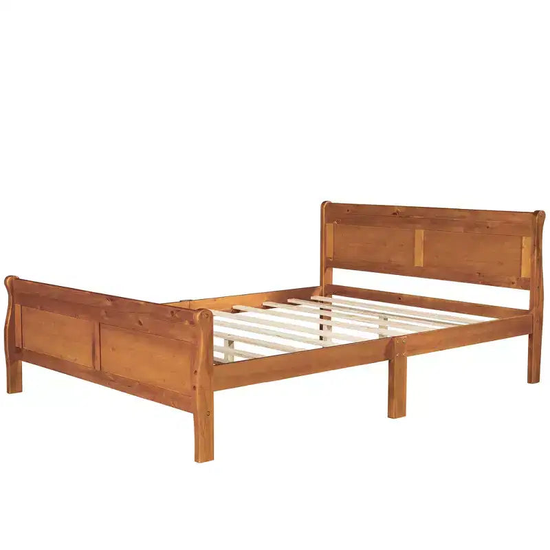 Lit plateforme en bois Queen Size avec tête de lit, montage facile, chêne