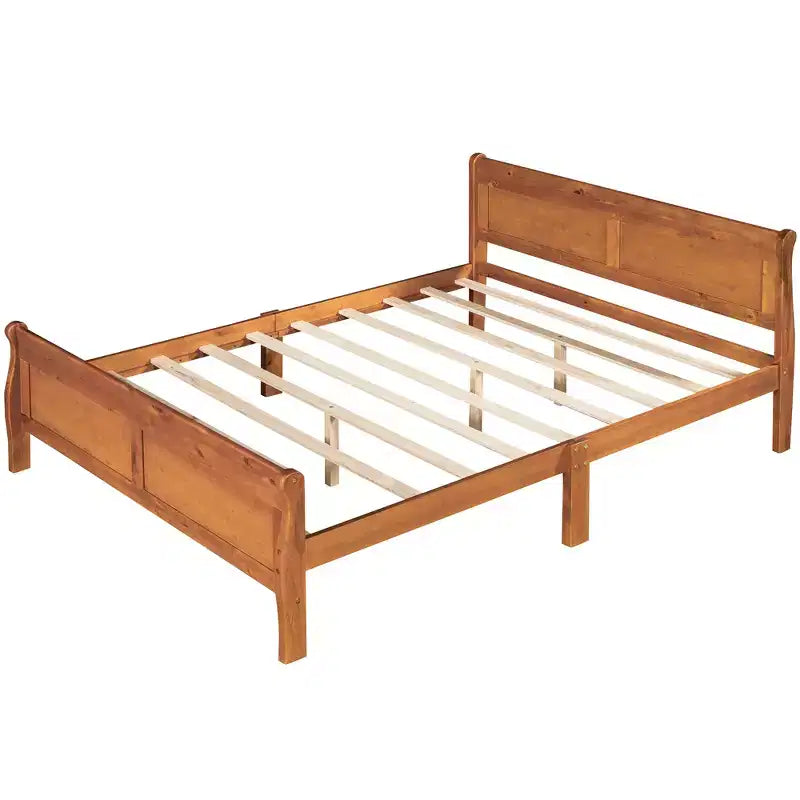 Lit plateforme en bois Queen Size avec tête de lit, montage facile, chêne