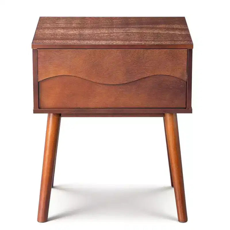 Table de chevet P2 MDF marron, pieds hauts, sans poignée, 1 tiroir, 51 cm
