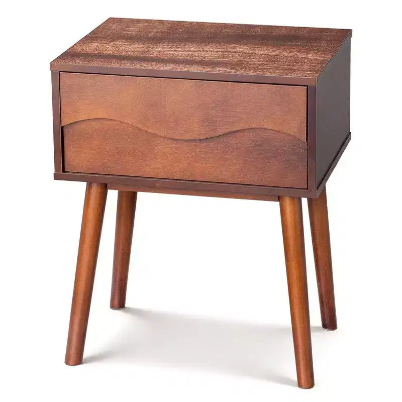 Table de chevet P2 MDF marron, pieds hauts, sans poignée, 1 tiroir, 51 cm