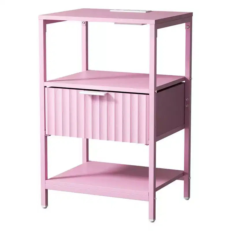 Table de chevet de 38 cm de large avec 1 tiroir, 2 étagères et une prise électrique américaine
