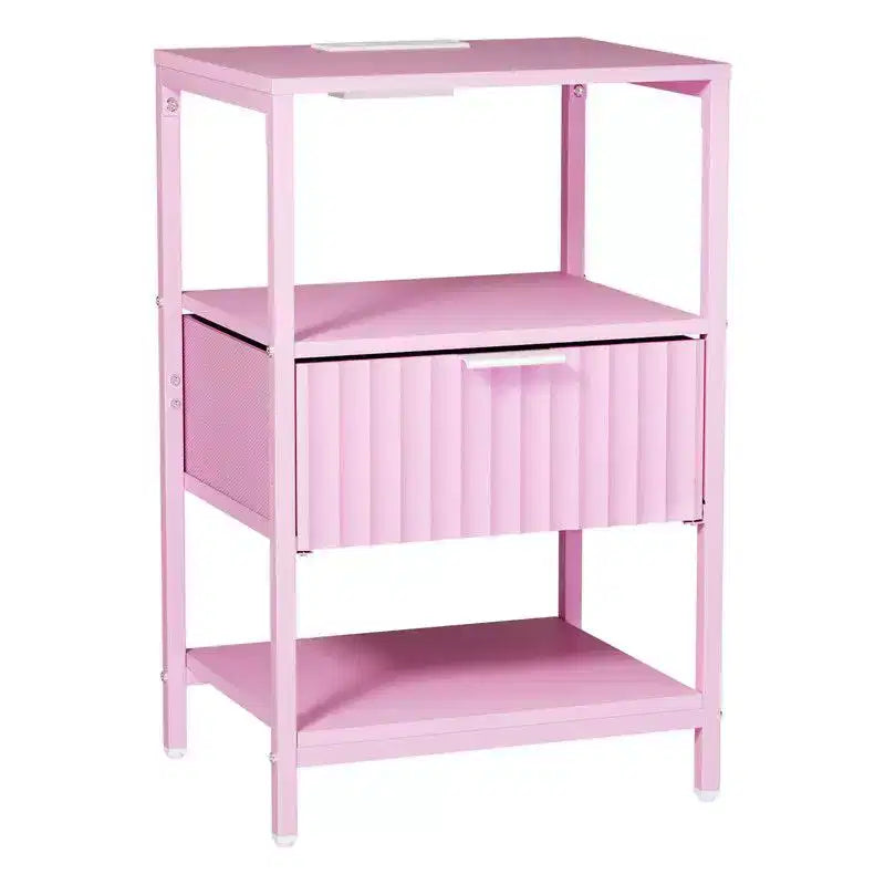Table de chevet de 38 cm de large avec 1 tiroir, 2 étagères et une prise électrique américaine