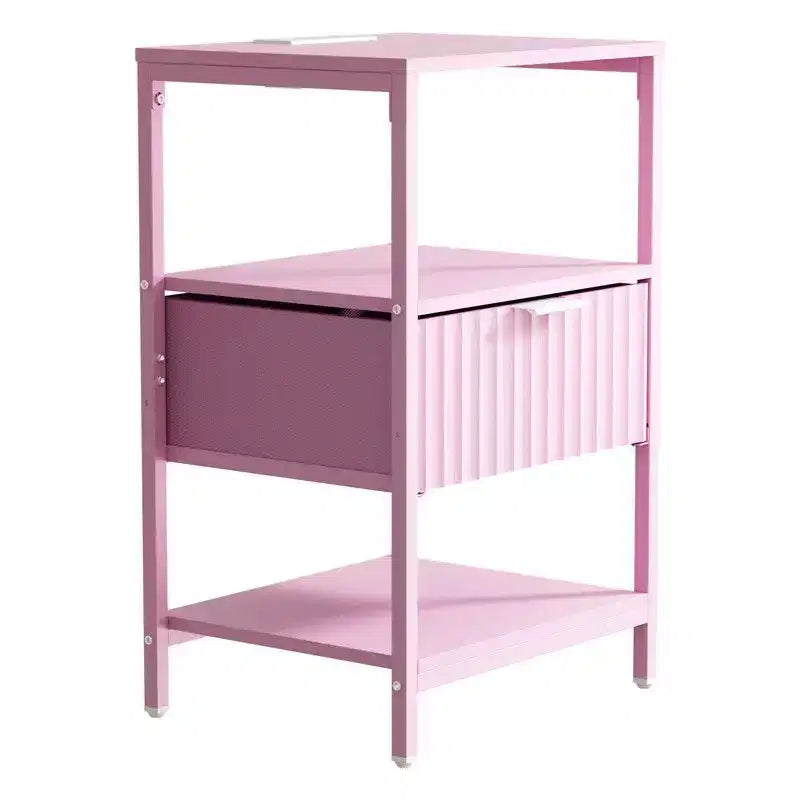 Table de chevet de 38 cm de large avec 1 tiroir, 2 étagères et une prise électrique américaine