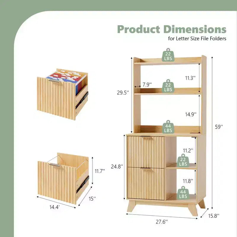 Classeur à 2 tiroirs en MDF aspect bois P2 avec étagères