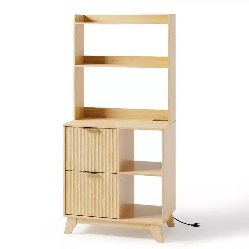 Classeur à 2 tiroirs en MDF aspect bois P2 avec étagères