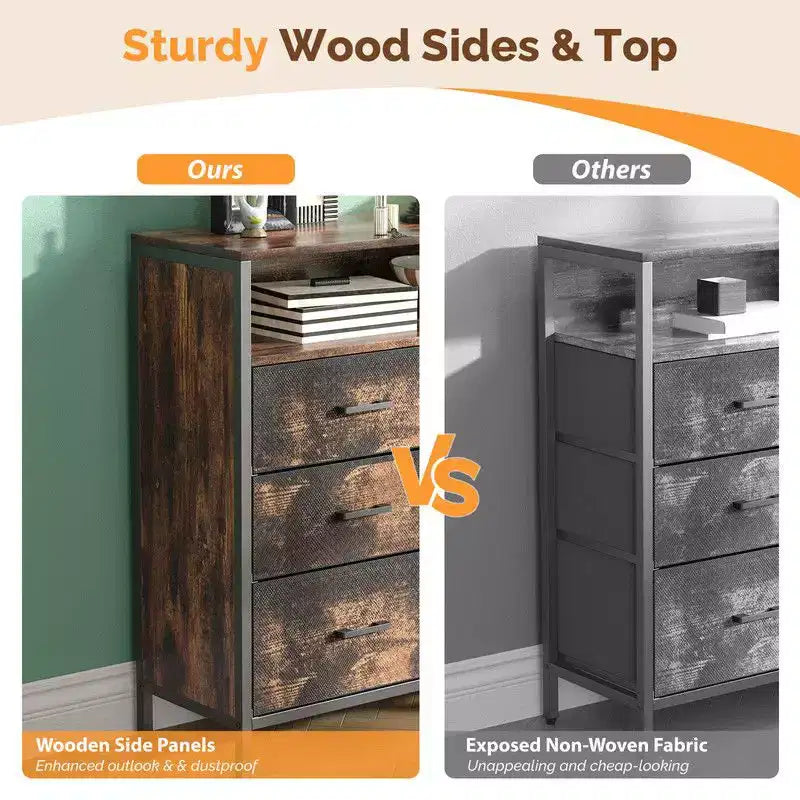 Armoire de rangement moderne à 9 tiroirs en tissu non tissé de 55", structure en acier