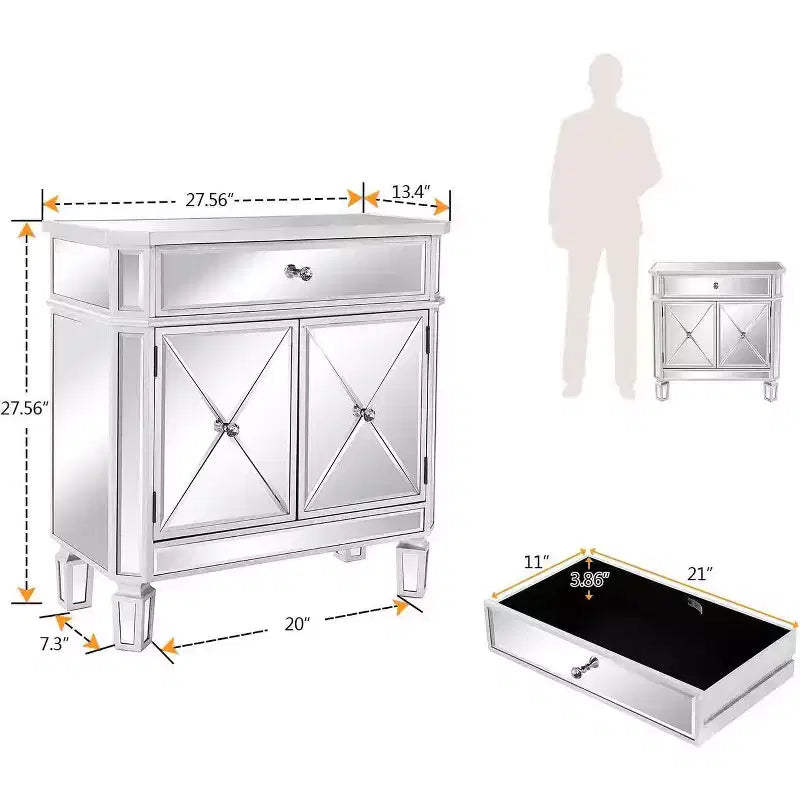 Commode miroir 70 cm avec 1 tiroir et 2 portes
