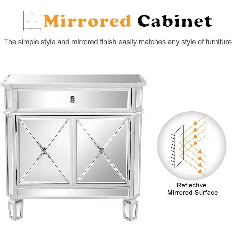 Commode miroir 70 cm avec 1 tiroir et 2 portes