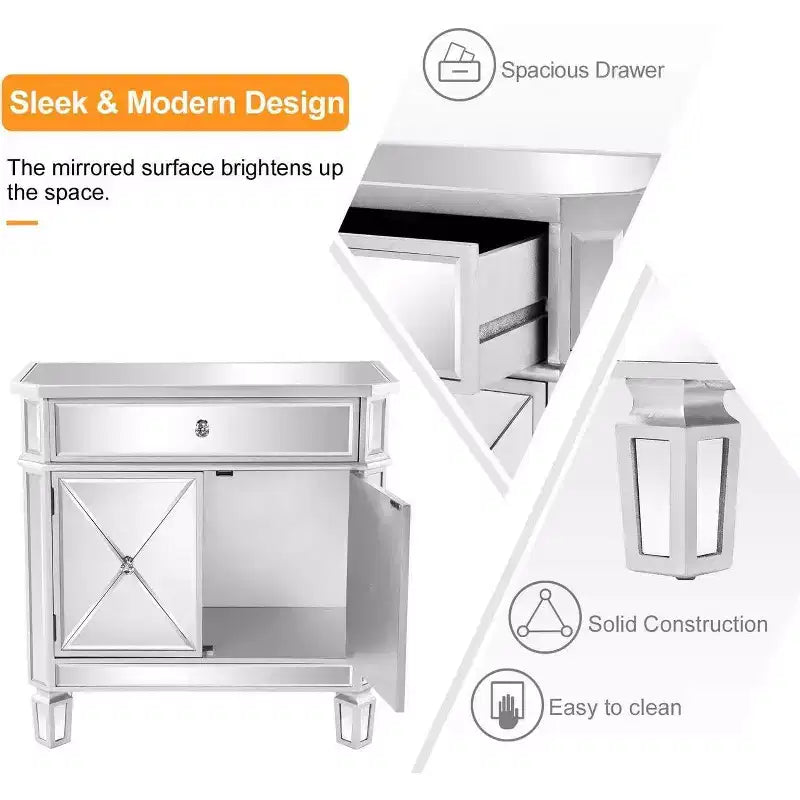 Commode miroir 70 cm avec 1 tiroir et 2 portes