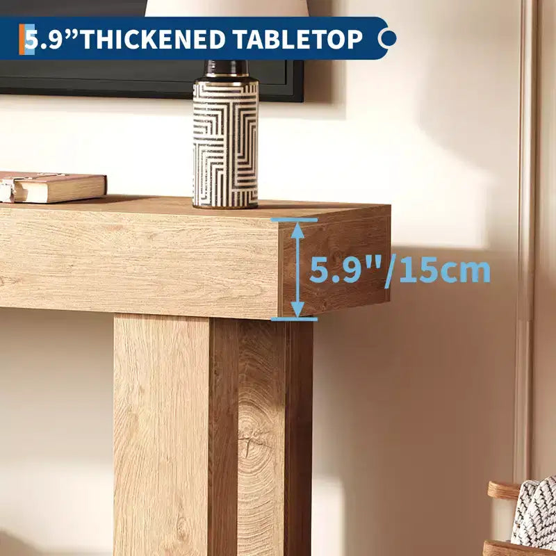 Table console étroite et longue en bois de 63 pouces derrière le canapé, console d'entrée de style ferme pour salon, chambre, couloir, assemblage facile, bois naturel
