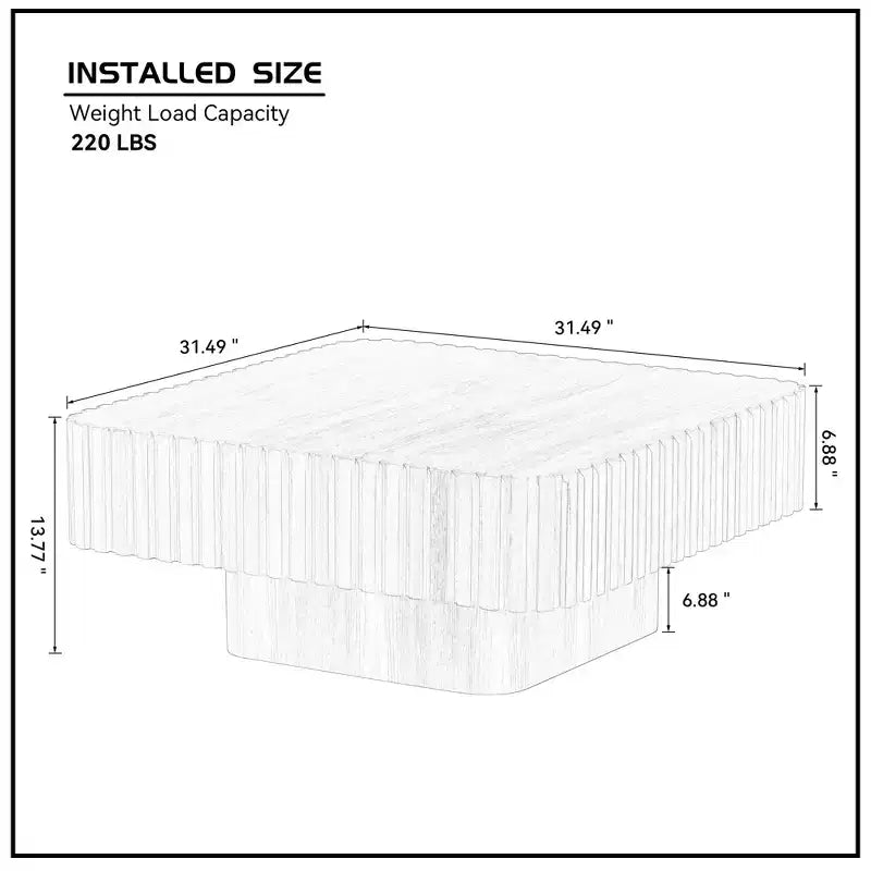 Table basse carrée à fût artisanal moderne 31,5 po, piédestal en MDF noyer