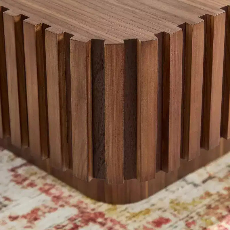 Table basse carrée à fût artisanal moderne 31,5 po, piédestal en MDF noyer