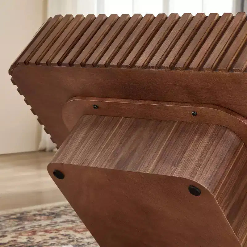 Table basse carrée à fût artisanal moderne 31,5 po, piédestal en MDF noyer