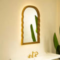 Miroir mural rétro arqué 24" avec cadre en PU festonné, 3 températures de couleur réglables, salle de bain ou chambre