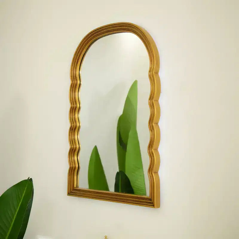 Miroir mural rétro arqué 24" avec cadre en PU festonné, 3 températures de couleur réglables, salle de bain ou chambre