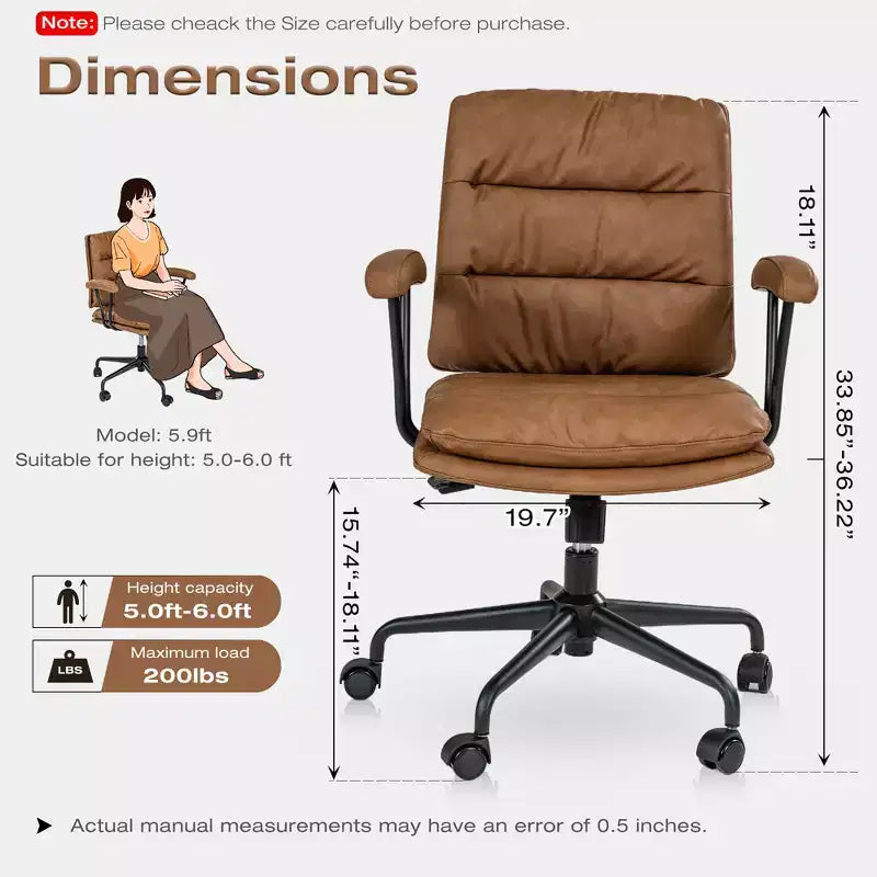 Fauteuil de bureau moderne en similicuir, pivotant à 360° et réglable en hauteur