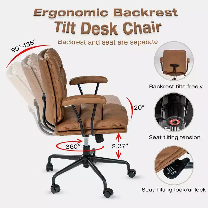 Fauteuil de bureau moderne en similicuir, pivotant à 360° et réglable en hauteur