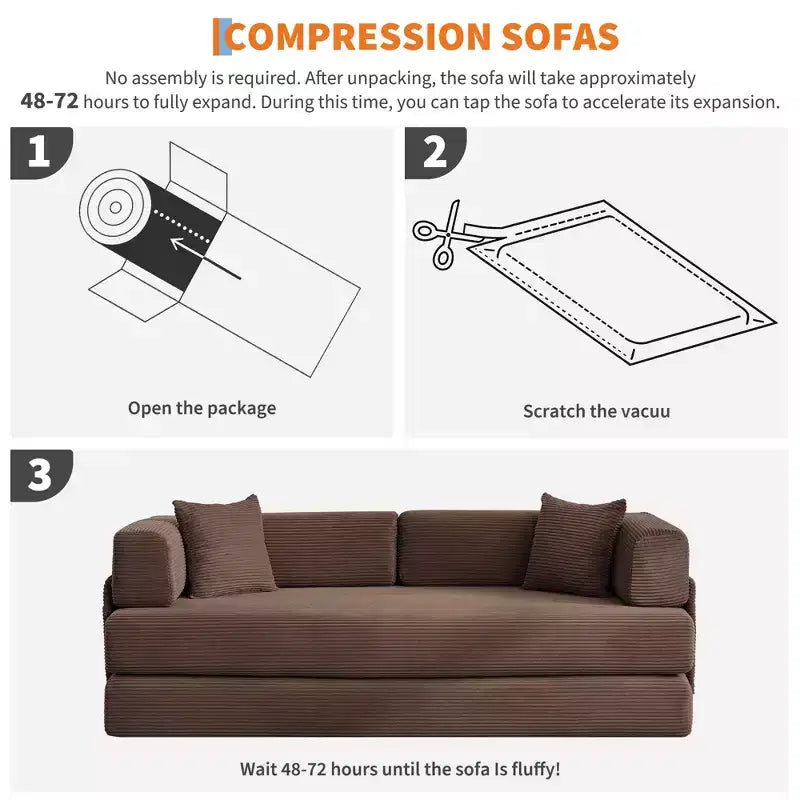Canapé futon moderne en velours côtelé de 79 po pour petits espaces, canapé-lit convertible 5 en 1 avec accoudoirs et oreillers amovibles