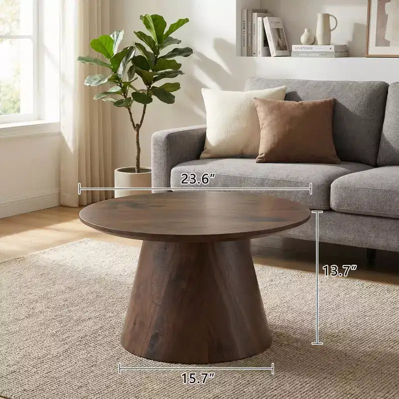 Table basse ronde en MDF, placage noyer, 60 cm de diamètre, 35 cm de hauteur