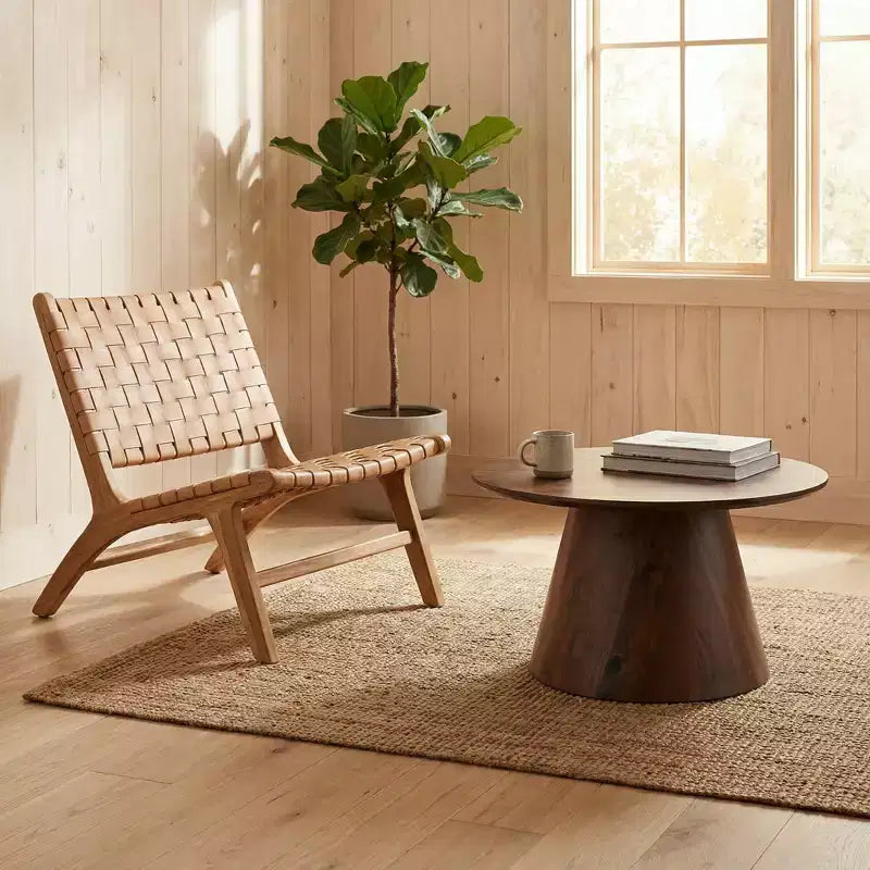 Table basse ronde en MDF, placage noyer, 60 cm de diamètre, 35 cm de hauteur