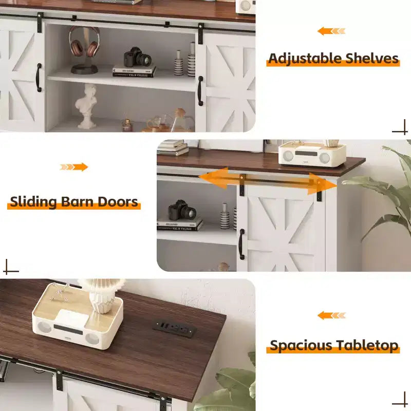 Meuble TV de ferme moderne pour téléviseur de 75 pouces - Console de divertissement avec portes coulissantes de grange - Meubles de rangement pour salon - 66 pouces