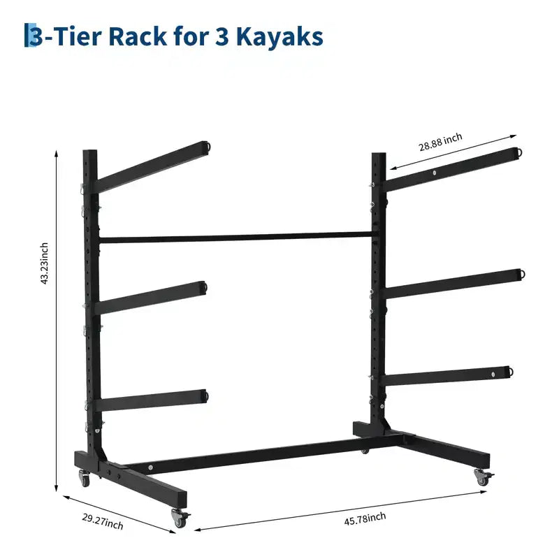Support de rangement autoportant pour kayak avec roues, supports de kayak réglables pour garage et extérieur, supports de kayak pour canoës, kayaks, SUP et planches de surf