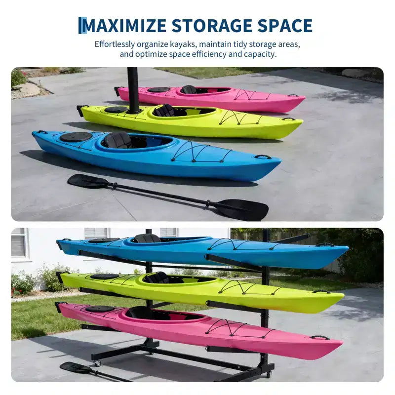 Support de rangement autoportant pour kayak avec roues, supports de kayak réglables pour garage et extérieur, supports de kayak pour canoës, kayaks, SUP et planches de surf