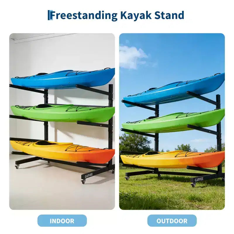 Support de rangement autoportant pour kayak avec roues, supports de kayak réglables pour garage et extérieur, supports de kayak pour canoës, kayaks, SUP et planches de surf