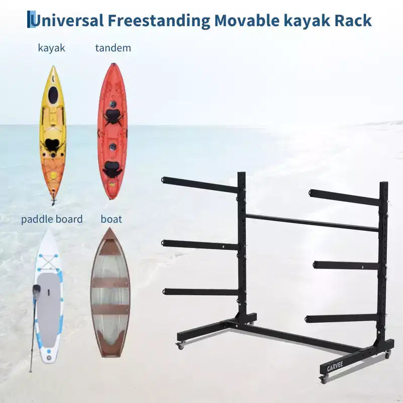 Support de rangement autoportant pour kayak avec roues, supports de kayak réglables pour garage et extérieur, supports de kayak pour canoës, kayaks, SUP et planches de surf