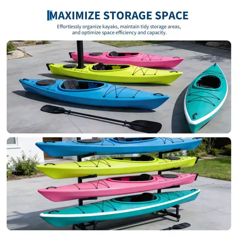 Support de rangement autoportant pour kayak avec roues, supports de kayak réglables pour garage et extérieur, supports de kayak pour canoës, kayaks, SUP et planches de surf