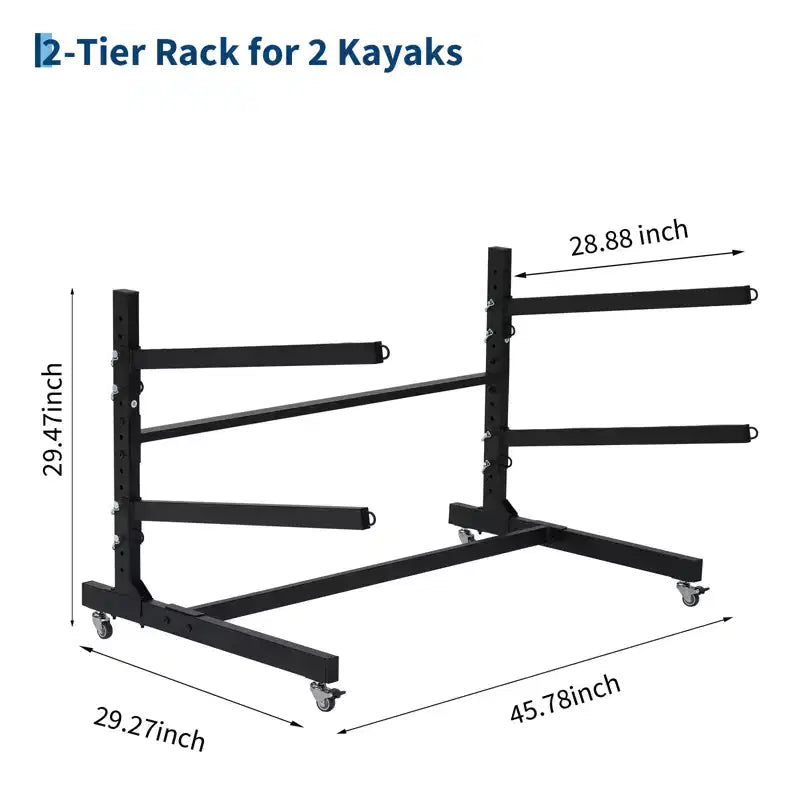 Support de rangement autoportant pour kayak avec roues, supports de kayak réglables pour garage et extérieur, supports de kayak pour canoës, kayaks, SUP et planches de surf