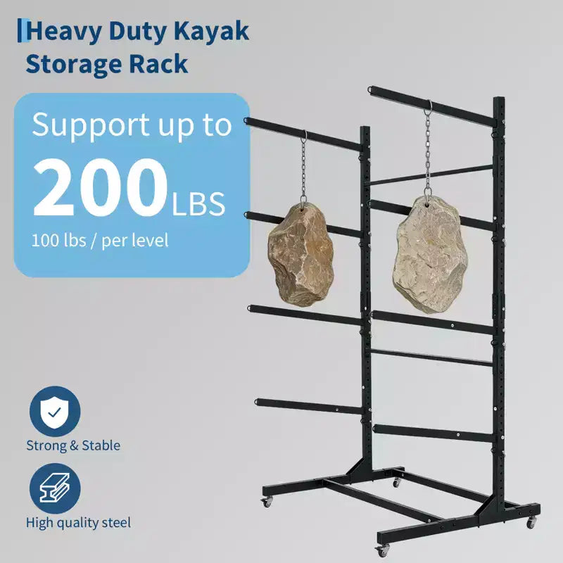 Support de rangement autoportant pour kayak avec roues, supports de kayak réglables pour garage et extérieur, supports de kayak pour canoës, kayaks, SUP et planches de surf