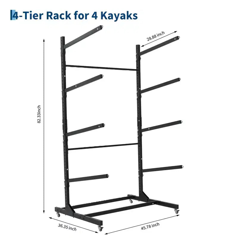 Support de rangement autoportant pour kayak avec roues, supports de kayak réglables pour garage et extérieur, supports de kayak pour canoës, kayaks, SUP et planches de surf