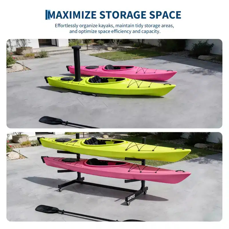 Support de rangement autoportant pour kayak avec roues, supports de kayak réglables pour garage et extérieur, supports de kayak pour canoës, kayaks, SUP et planches de surf
