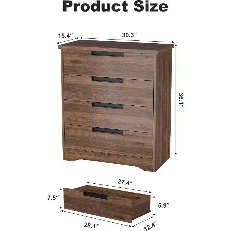 Commode/table de chevet moderne à 4 tiroirs pour chambre à coucher, salon, marron