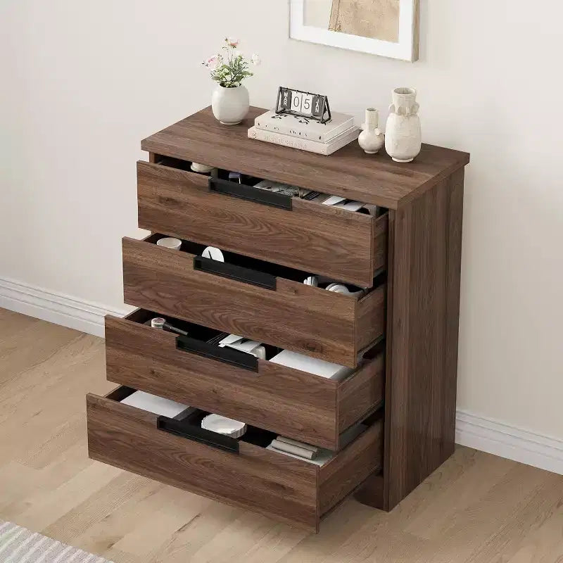 Commode/table de chevet moderne à 4 tiroirs pour chambre à coucher, salon, marron