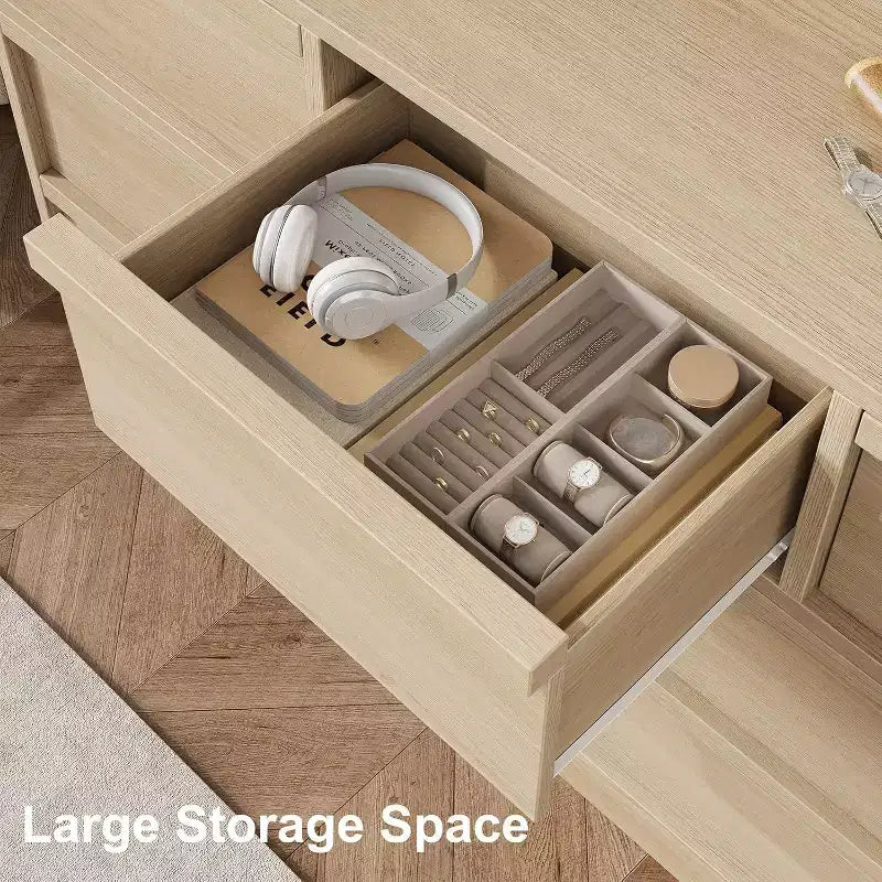Commode de rangement à 6 tiroirs avec plateau imperméable, finition chêne naturel, pour chambre ou entrée