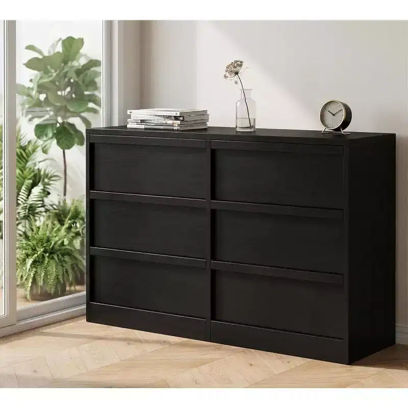 Commode de rangement à 6 tiroirs avec plateau imperméable, finition chêne naturel, pour chambre ou entrée