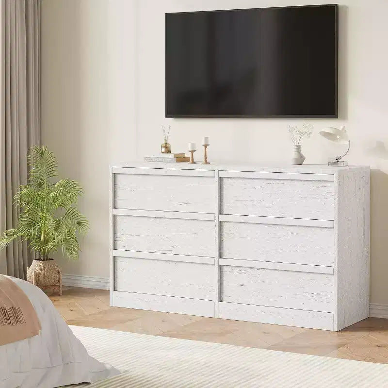 Commode de rangement à 6 tiroirs avec plateau imperméable, finition chêne naturel, pour chambre ou entrée