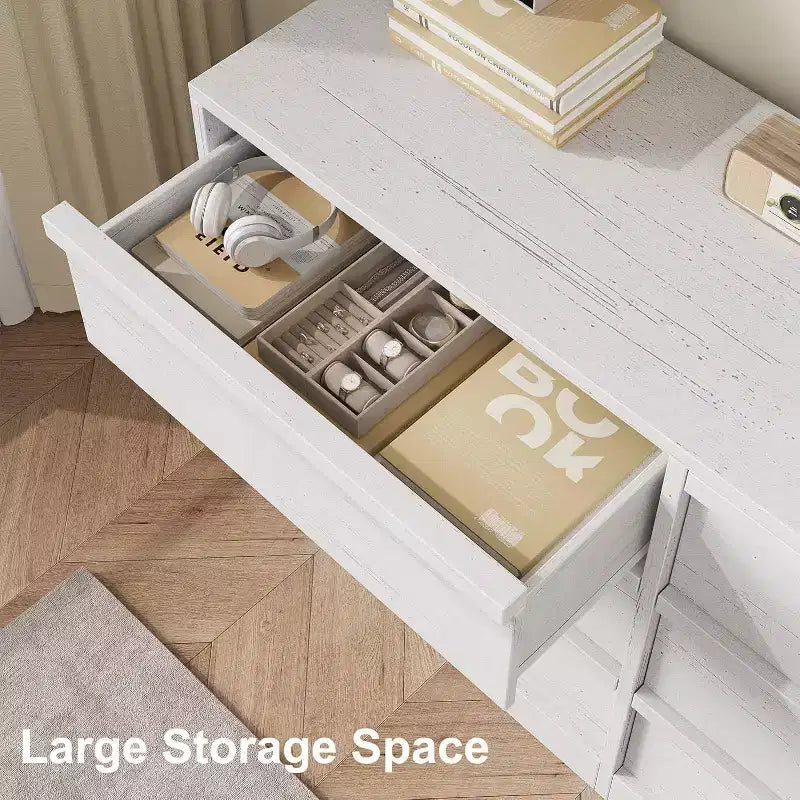 Commode de rangement à 6 tiroirs avec plateau imperméable, finition chêne naturel, pour chambre ou entrée